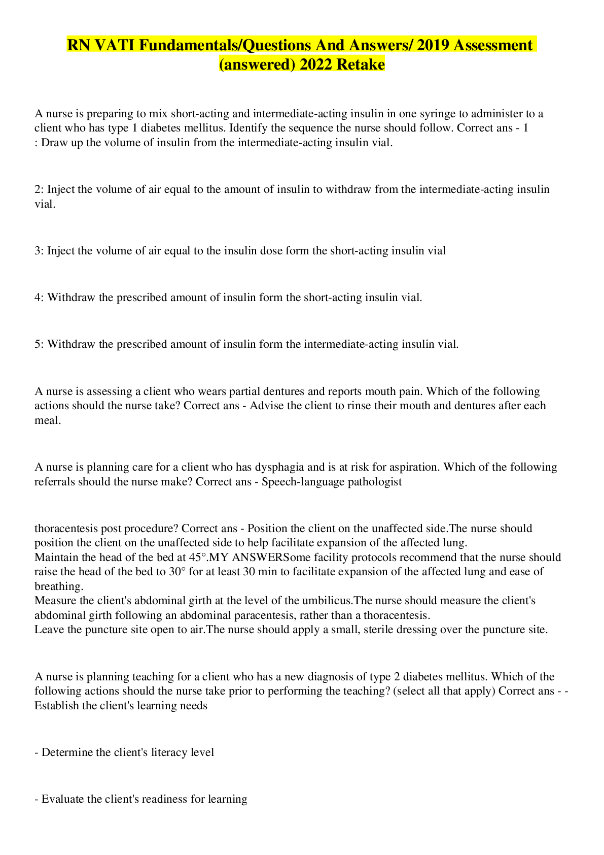 Preview image for RN VATI Fundamentals  Assessment 2022/2023